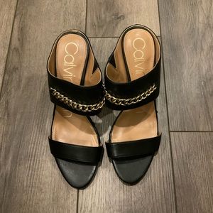 Calvin Klein Black Heels with Gold Chain Detail